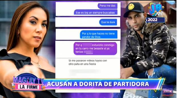 Expareja de jerson reyes envía chats donde muestra que dorita orbegoso intervino en su relación. (foto: magaly tv: la firme).