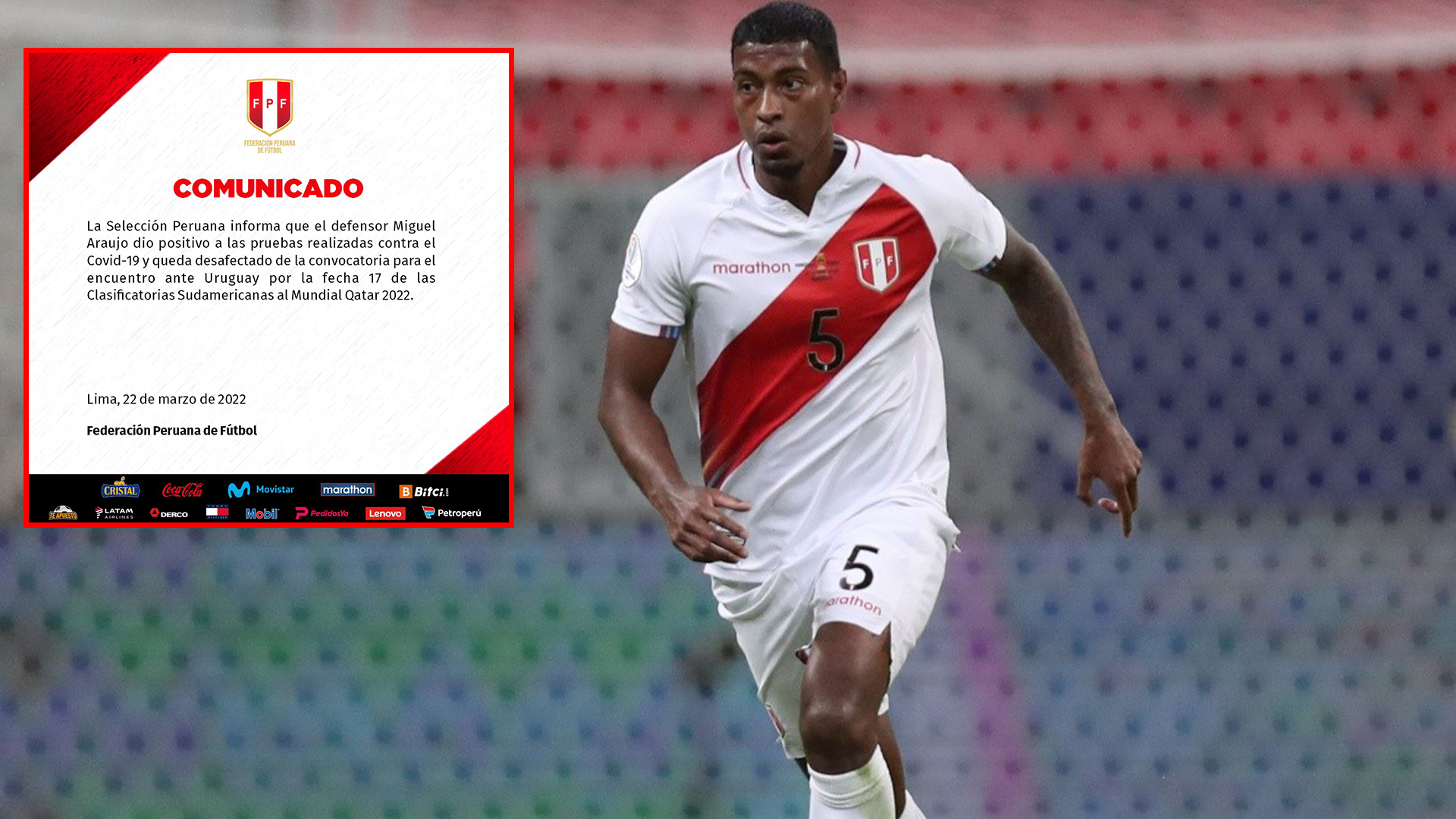 Miguel Araujo ha dado positivo a COVID 19 y sera Peru