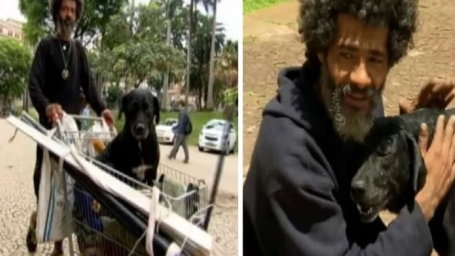 Vagabundo se emociona de amor por su perro primero le