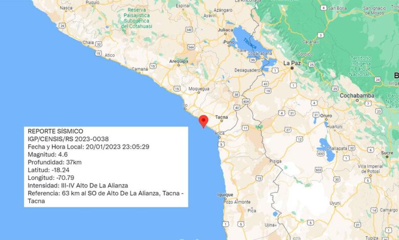 Un fuerte temblor de 46 sacude a tacna