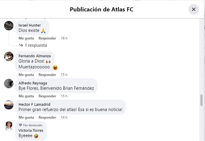 Comentarios de los fans de atlas. Foto: facebook club atlas